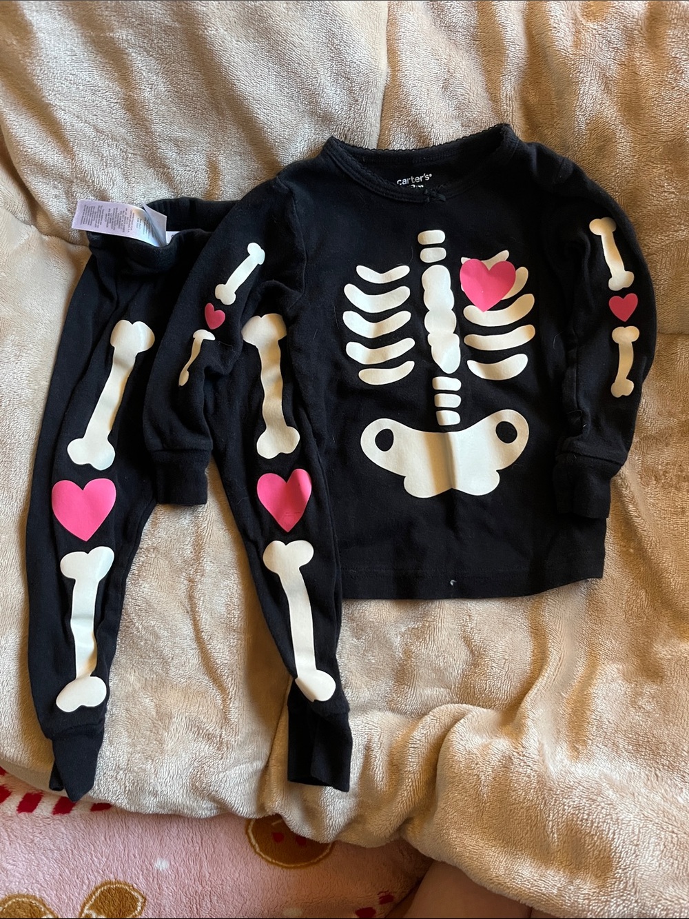 Carter's Black Skeleton Pajama Set with Pink Hearts
